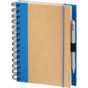 rectangular wirebound recycled journal with blue cloth accents